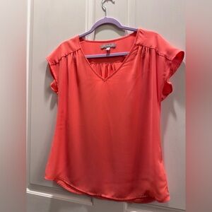 Banana Republic Coral V-Neck Short Flutter Sleeve Blouse